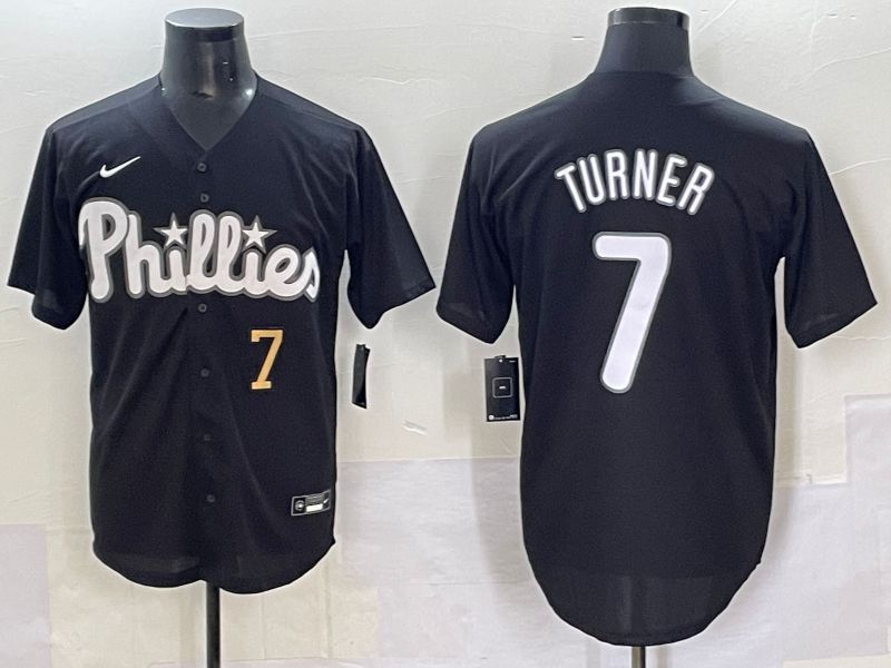 Men 2025 Philadelphia Phillies #7 Turner Black Fashion Nike MLB Jersey style 7093
